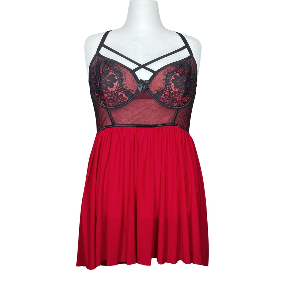 torrid Red and Black Strappy Lace Babydoll Chemise